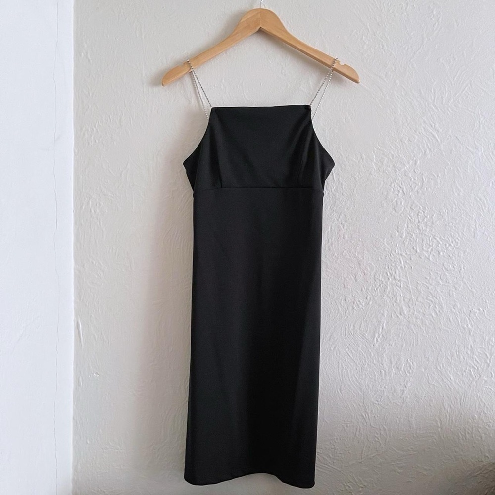 ⚡️10$ sale⚡️ Express Black Cocktail Midi Slip Dress Crystal Gems Straps Siz